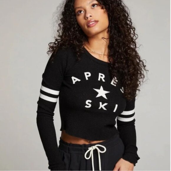 Chaser Black Apres Ski Waffle Thermal Long Sleeve Top Size Medium - Picture 4 of 16